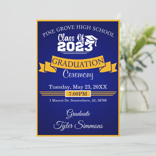 Blue and Gold Graduation Invitation (Standing Front)