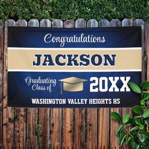 Blue and Gold Graduation Party Banner