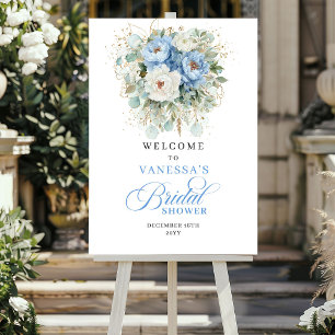 Blue and Gold Greenery Bridal Shower Welcome Poster