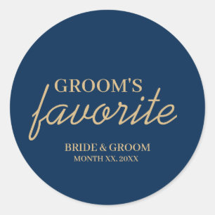 Blue and Gold Groom's Favourite Snack Wedding Classic Round Sticker