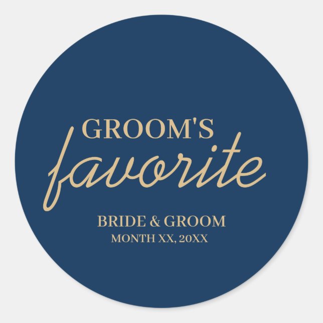 Blue and Gold Groom's Favourite Snack Wedding Classic Round Sticker (Front)