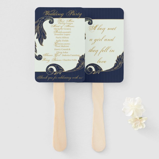 Blue and Gold  Hand Fan (Front and Back)