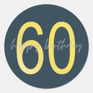 Blue and Gold Happy 60th Birthday Classic Round Sticker