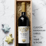 Blue and Gold Happy Hanukkah  Wine Label<br><div class="desc">Nautical Boutique Co.'s blue and gold Hanukkah wine label design features a navy blue and gold floral design with golden menorah and matching flower bouquet. The message may be personalised, and the pearl grey / smoke white background colour may be easily changed to suit your needs -- just choose the...</div>