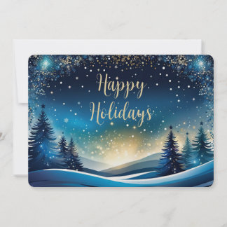 Blue and Gold Happy Holidays 5x7 Pearl Shimmer Holiday Card