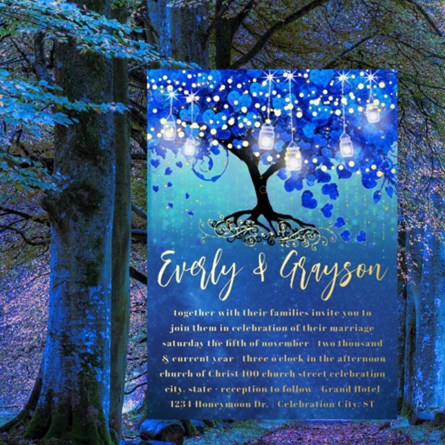 Blue and Gold Heart Leaf Tree Gold Foil Wedding  (Creator Uploaded)