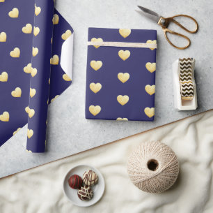 Blue and Gold Hearts Wrapping Paper