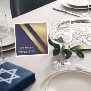 Blue and Gold Hebrew Pesach Passover Seder Napkin