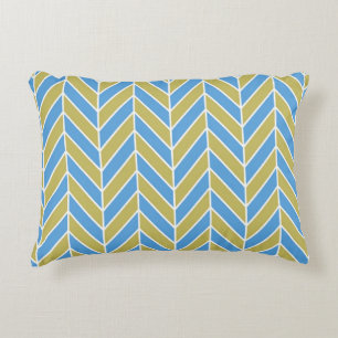 Blue And Gold Herringbone Decorative Cushion