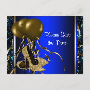 Blue and Gold High Heel Shoe Save The Date Announcement Postcard
