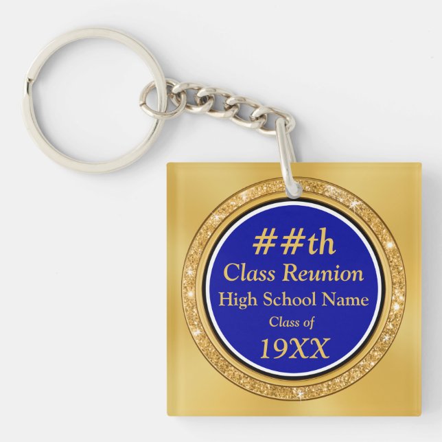 Blue and Gold High School Reunion Party Favours Key Ring (Front)