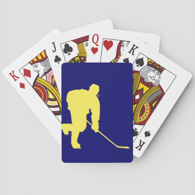 BLUE AND GOLD HOCKEY PLAYER PLAYING CARDS (Back)