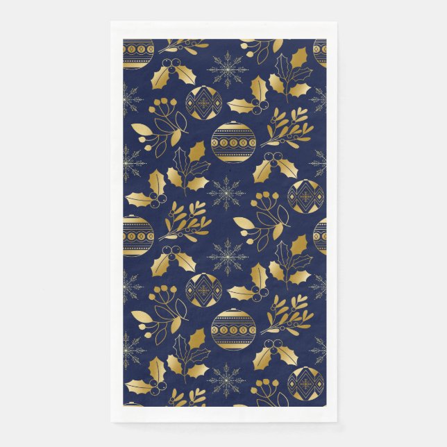 Blue and Gold Holiday Pattern Napkin (Front)