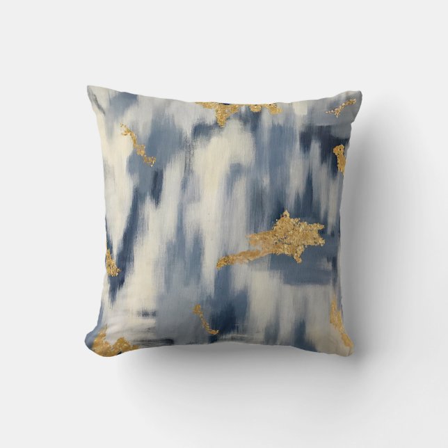 Blue and Gold Ikat Abstract Cushion (Front)
