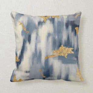 Blue and Gold Ikat Abstract Cushion