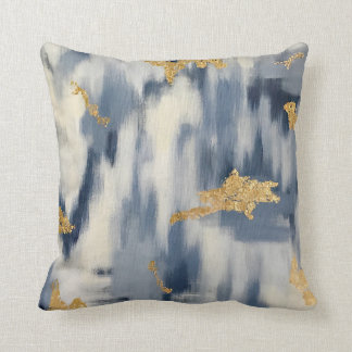 Blue and Gold Ikat Abstract Cushion