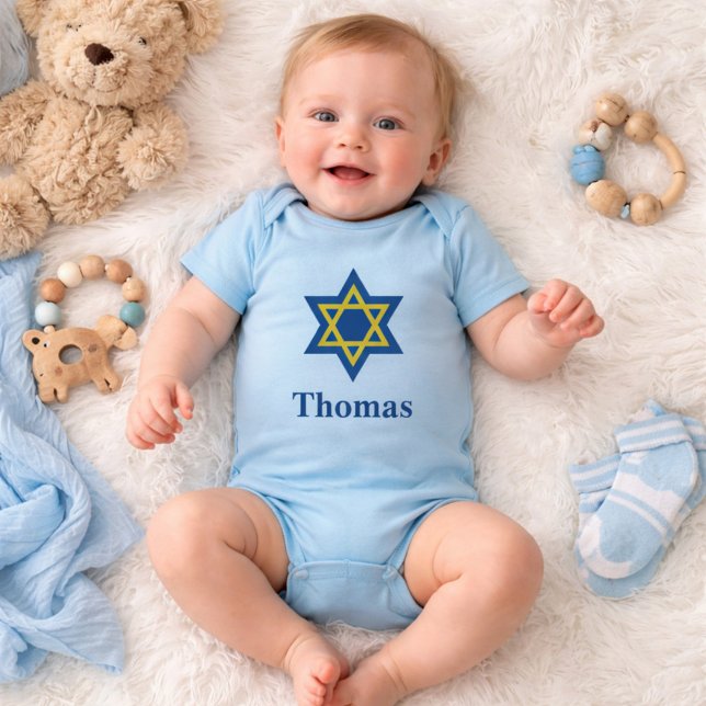 Blue and Gold Jewish Star of David Baby Bodysuit (Creator Uploaded)