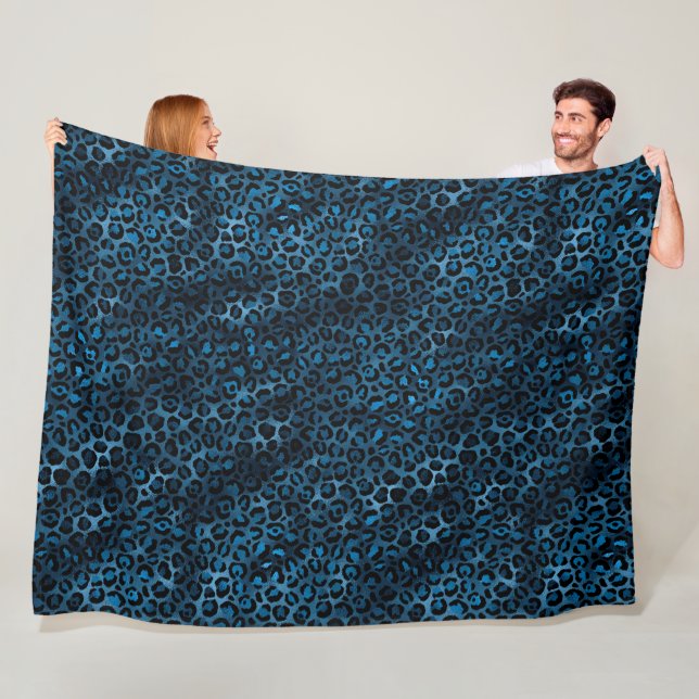 Blue and Gold Leopard Series Design 3 Fleece Blanket (In Situ)