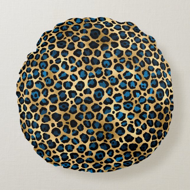 Blue and Gold Leopard Series Design 4 Round Cushion (Front)
