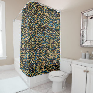 Blue and Gold Leopard Series Design 4 Shower Curtain