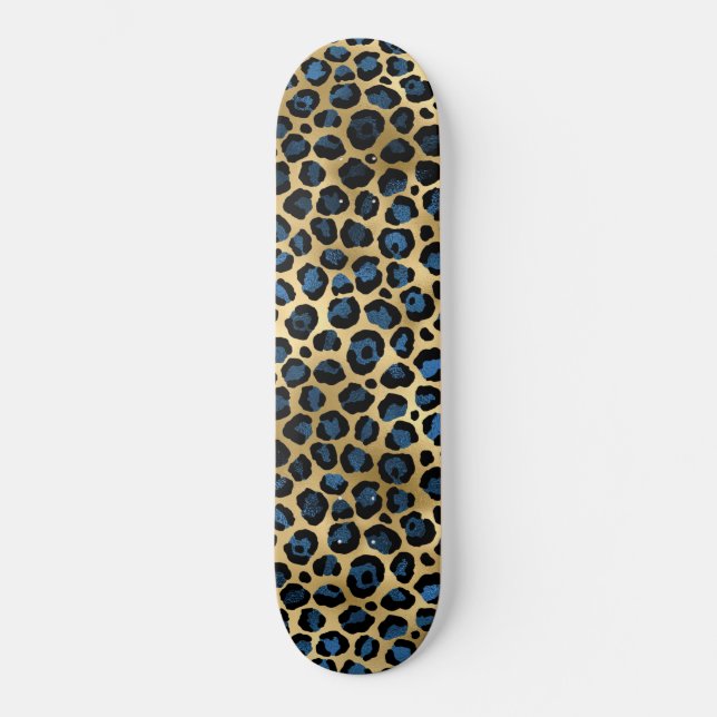 Blue and Gold Leopard Series Design 4 Skateboard (Front)