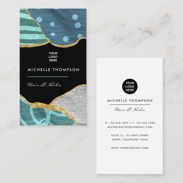 Blue and Gold Linen Fabric Business Card (Front/Back)