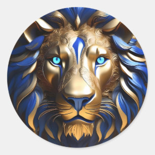 Blue And Gold Lion Head, Classic Round Sticker