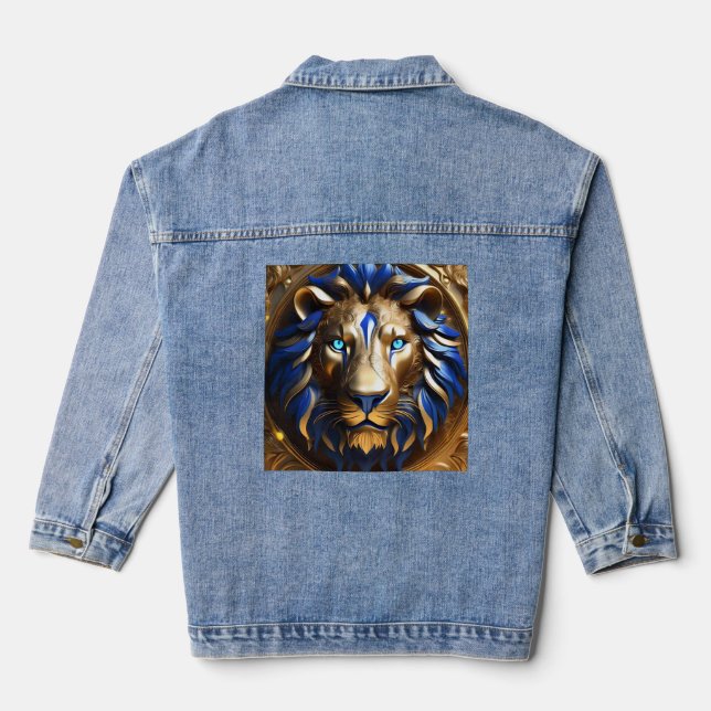 Blue And Gold Lion Head, Denim Jacket (Back)
