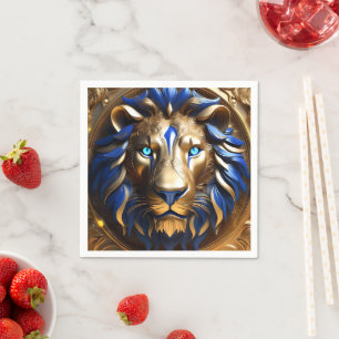 Blue And Gold Lion Head, Napkin
