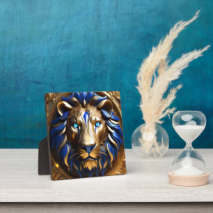 Blue And Gold Lion Head, Plaque