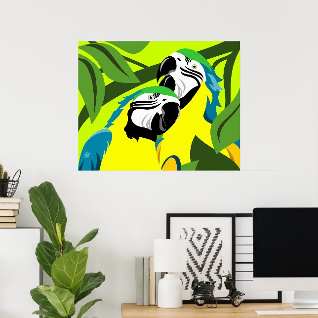 Blue and Gold Macaw Art Poster (Home Office)