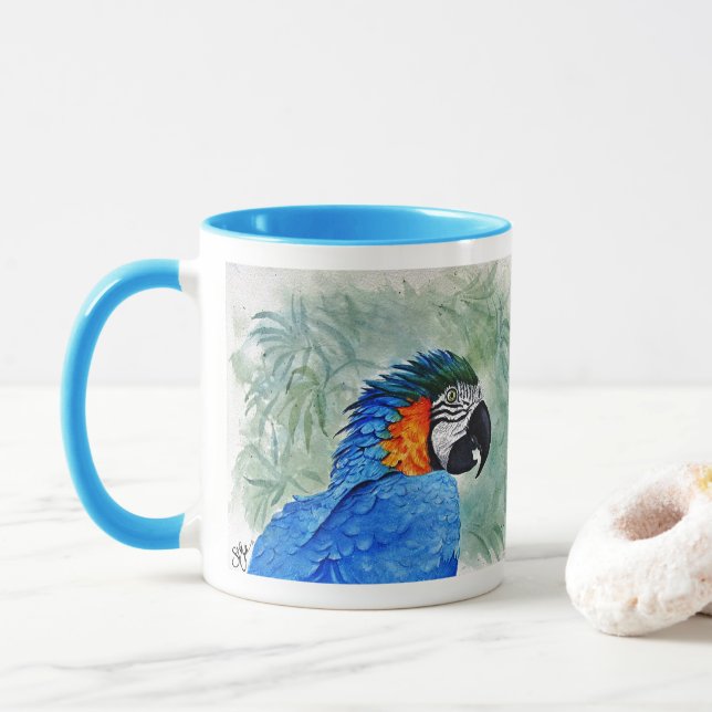 Blue and Gold Macaw Mug (With Donut)