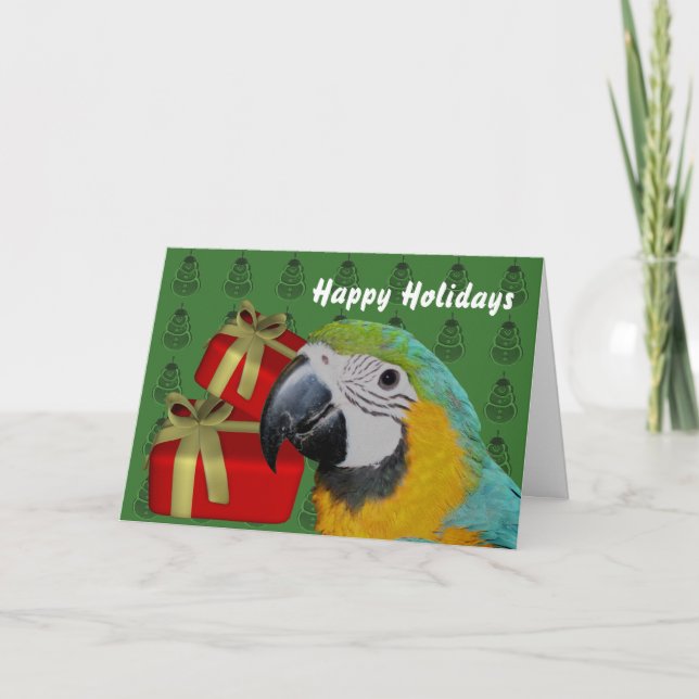 Blue And Gold Macaw Parrot Christmas Holiday (Front)