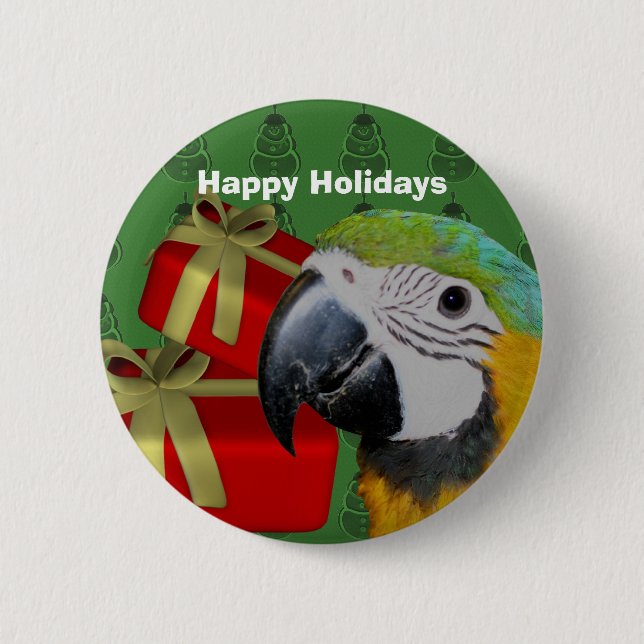 Blue And Gold Macaw Parrot Holiday 6 Cm Round Badge (Front)