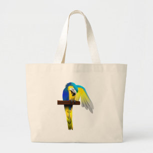 Blue and Gold Macaw Parrot Print Large Tote Bag