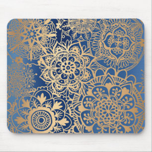 Blue and Gold Mandala Pattern Mousepad