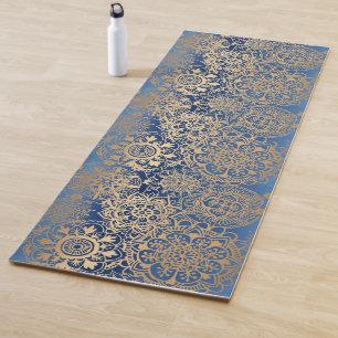 Blue and Gold Mandala Pattern Yoga Mat