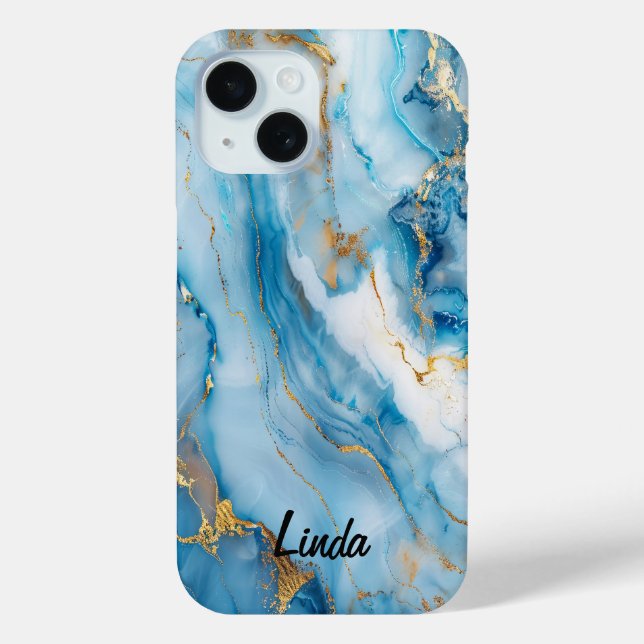 Blue and Gold Marble Case-Mate iPhone Case (Back)