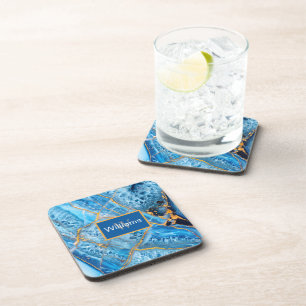 Blue and Gold Marble Coaster
