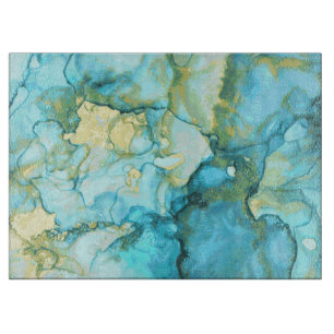 Blue And Gold Marble Cutting Board