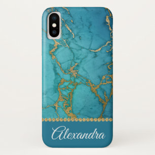 Blue and Gold Marble Elegant Girly iPhone X Case