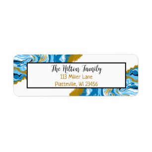 Blue and Gold Marble Fluid Art Return Address Label