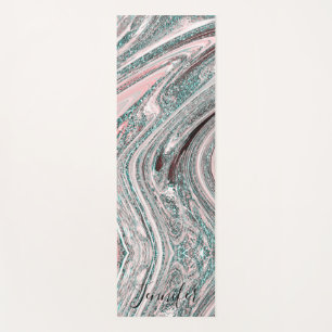 Blue and Gold Marble Glitter Swirls Custom Name Yoga Mat