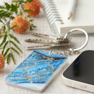 Blue and Gold Marble Key Ring
