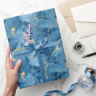 Blue and gold marble liquid style pattern wrapping paper