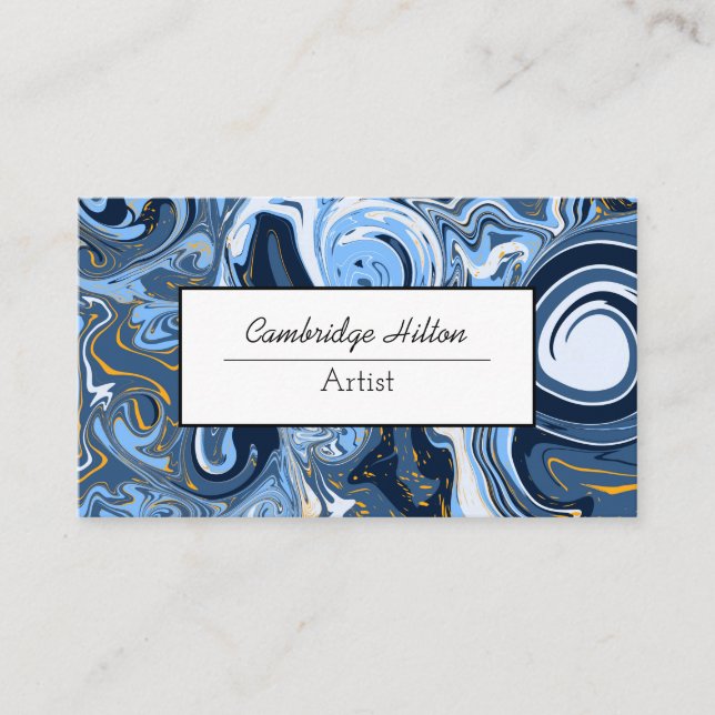 Blue and Gold Marble Modern Abstract Fluid Art     Business Card (Front)