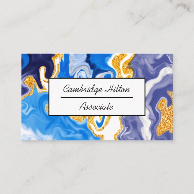 Blue and Gold Marble Swirls Business Card (Front)