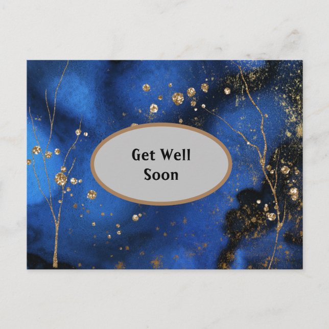 Blue And Gold Marbled Get Well  Postcard (Front)