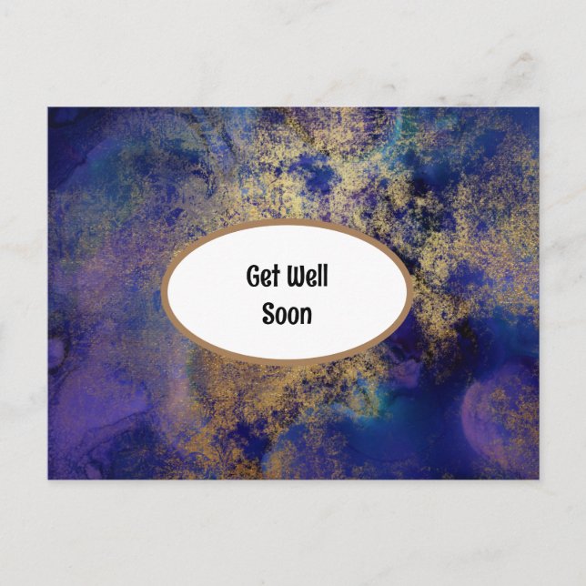 Blue And Gold Marbled Get Well  Postcard (Front)
