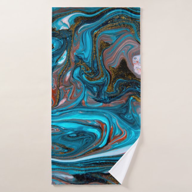 Blue and gold marbling pattern. Golden marble liqu Bath Towel (Bath Towel)